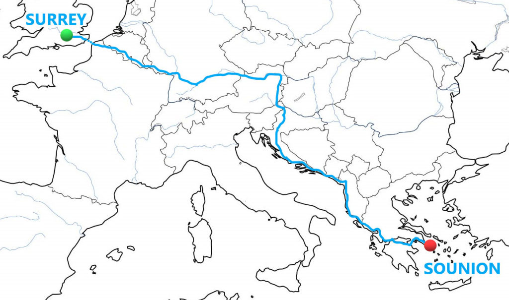 Surrey to Sounion Map